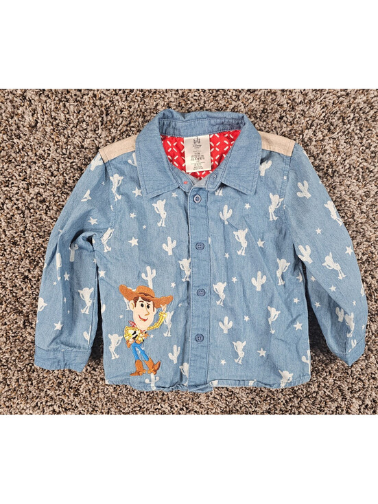 Other - Disney baby Toy Story Woody button-down shirt Denim Sz 18-24M